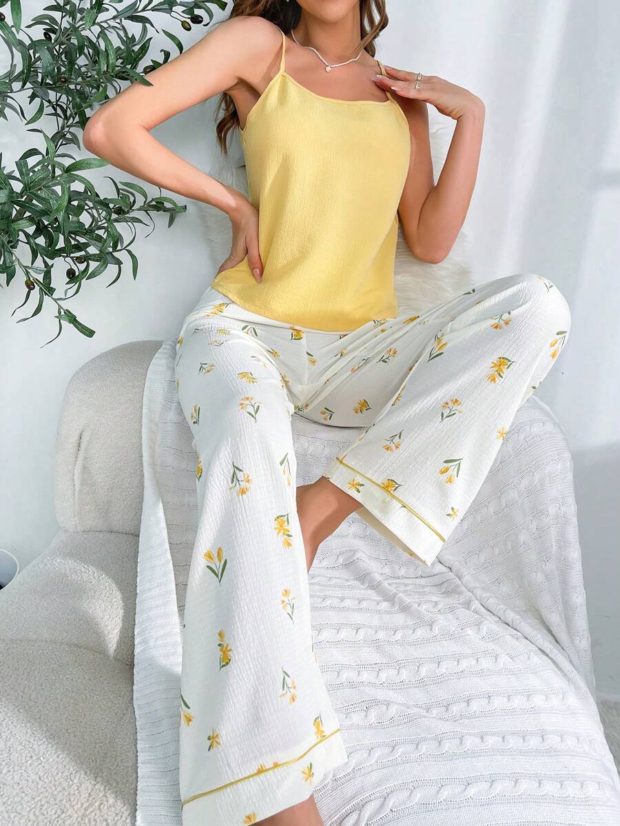 CottageSlumber Floral Print Contrast Piping PJ Set / Pajama Set Holiday Season Bountiful Floral Splendor Cozy And Elegant Details