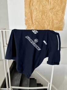 DAZY 字母圖案落肩T恤 - 藏蓝色 - 查看 6