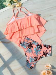 SHEIN Swim Bộ đồ bơi Tankini in họa tiết nhiệt đới bãi biển mùa hè, Đồ bơi - Nhiều màu - Xem 2