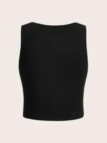 ROMWE Goth 大碼卡通圖案短款背心 - 黑色 - 查看 4