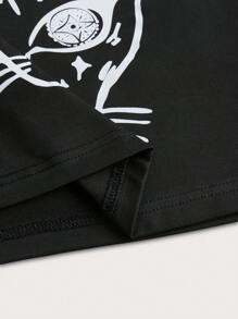 ROMWE Goth 大碼卡通圖案短款背心 - 黑色 - 查看 3