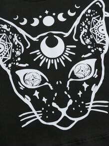 ROMWE Goth 大碼卡通圖案短款背心 - 黑色 - 查看 5