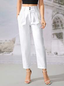 SHEIN Frenchy 高腰拼接細節九分牛仔褲 - 白色 - 查看 6