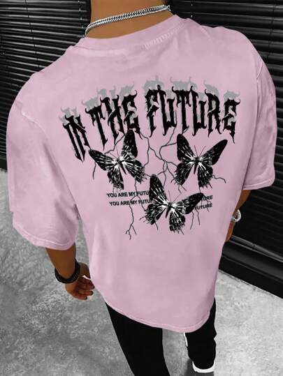 Guys Butterfly & Slogan Graphic Drop Shoulder Tee