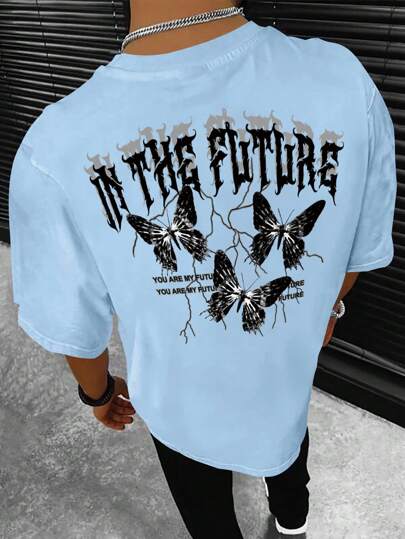 Männer T-Shirt mit Schmetterling & Buchstabe Grafik,