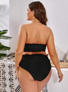 SHEIN Swim Curve Bộ bikini băng đô có viền xếp nếp Plus Size Plus đi biển mùa hè - màu đen - Xem 2
