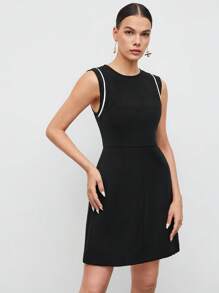 BizChic 撞色滾邊A字連衣裙 - 黑色 - 查看 1