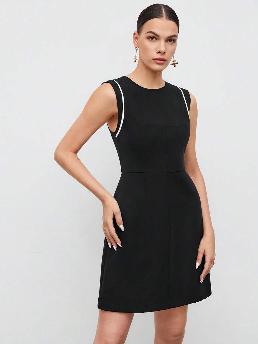 BizChic 撞色滾邊A字連衣裙 - 黑色 - 查看 1