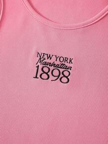 INAWLY Letter Embroidery Crop Tank Top Graphic Tees Women Tops - Pink - View 4