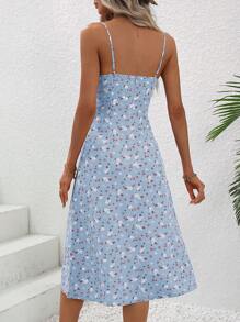 Breezaya Ditsy Floral Print Knot Front Split Thigh Cami Dress