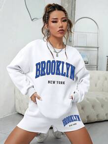 INAWLY 字母圖案落肩袖運動衫和短褲 - 白色 - 查看 6