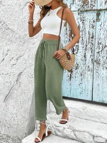 SHEIN Frenchy Solid Tie Waist Cropped Pants