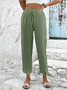 SHEIN Frenchy Solid Tie Waist Cropped Pants
