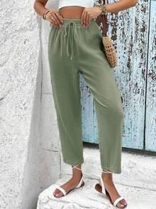 SHEIN Frenchy Solid Tie Waist Cropped Pants
