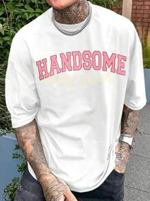 Manfinity Homme Hombres Camiseta con estampado de letra - Blanco - Ver 1