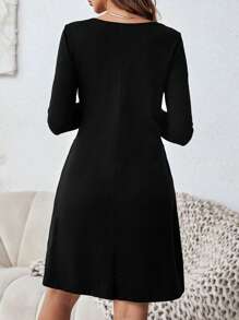SHEIN LUNE Vestido línea A con diseño de botón - Negro - Ver 2