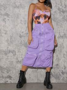 SHEIN Unity Zip Up Exaggerated Pocket Cargo Skirt - Lilac Purple - View 1