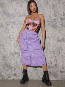 SHEIN Unity Zip Up Exaggerated Pocket Cargo Skirt - Lilac Purple - View 4