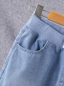 SHEIN Tween Boys' Knotted Front Washed Denim Jeans, Versatile Daily Wear, Suitable For Spring And Autumn - Light Wash - View 4