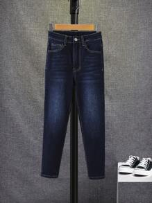 SHEIN Tween Boy Bleach Wash Slant Pocket Jeans - Dark Wash - View 3