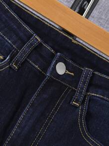 SHEIN Tween Boy Bleach Wash Slant Pocket Jeans - Dark Wash - View 5