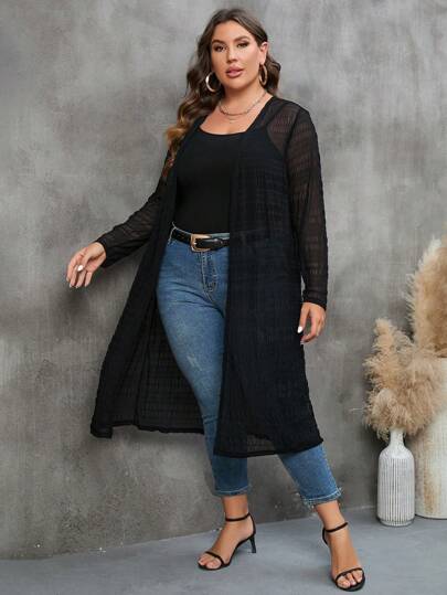 SHEIN LUNE Kimono de verano de talla grande, unicolor y de frente abierto