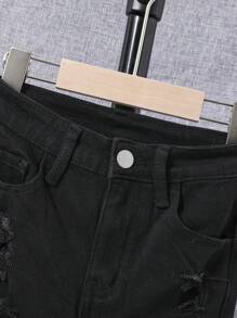 SHEIN Cậu bé Tween Rách Frayed Quần short Denim - màu đen - Xem 4
