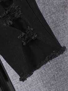 SHEIN Cậu bé Tween Rách Frayed Quần short Denim - màu đen - Xem 6