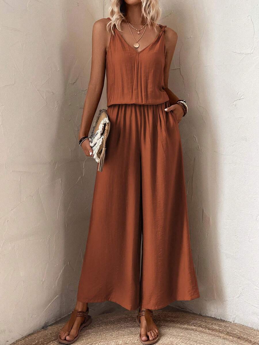 SHEIN LUNE Solid Wide Leg Cami Jumpsuit