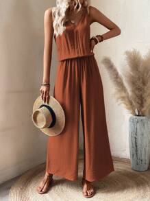 SHEIN LUNE Solid Wide Leg Cami Jumpsuit