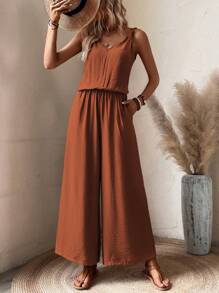 SHEIN LUNE Solid Wide Leg Cami Jumpsuit