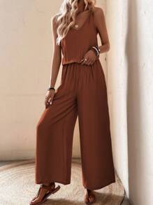 SHEIN LUNE Solid Wide Leg Cami Jumpsuit