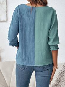 SHEIN LUNE 雙色抽褶袖口襯衫 - 彩色 - 查看 2