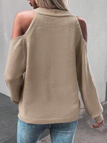 SHEIN LUNE 挖肩前紐扣開襟衫 - 駝色 - 查看 2