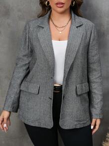 SHEIN LUNE Plus 1pc Lapel Neck Flap Detail Overcoat - Grey - View 6