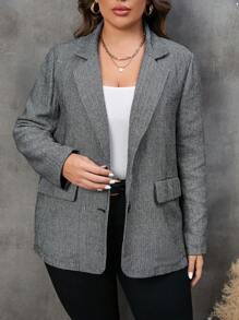 SHEIN LUNE Plus 1pc Lapel Neck Flap Detail Overcoat - Grey - View 5