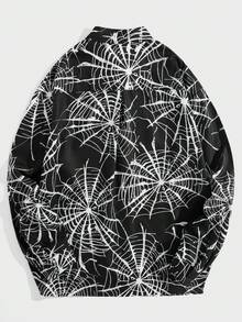 ROMWE MEN Goth Hombres Camisa con estampado de telaraña - Negro - Ver 2