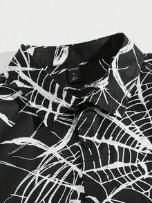 ROMWE MEN Goth Hombres Camisa con estampado de telaraña - Negro - Ver 4