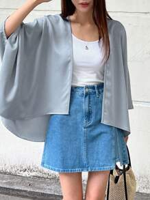 DAZY 纯色蝙蝠袖前开襟女式外套，秋季女装 - 藍色 - 查看 7