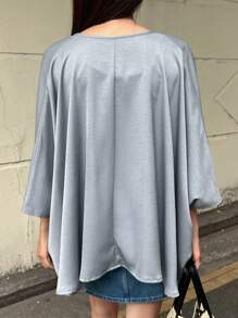 DAZY 纯色蝙蝠袖前开襟女式外套，秋季女装 - 藍色 - 查看 8