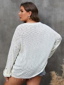 SHEIN LUNE Talla grande Jersey con botón de hombros caídos - Beis - Ver 2