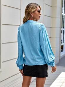 SHEIN BIZwear Solid Button Front Shirt Workwear - Blue - View 2