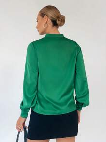 BizChic Draped Collar Lantern Sleeve Solid Blouse Workwear - Green - View 2