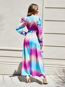 SHEIN VCAY 漸變圖案腰帶A字洋裝 - 彩色 - 查看 2