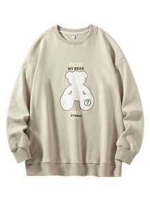Men Bear And Letter Graphic Sweatshirt - Beige - View 1