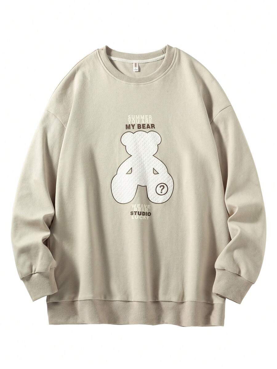Men Bear And Letter Graphic Sweatshirt - Beige - View 1