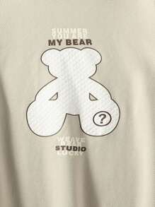 Men Bear And Letter Graphic Sweatshirt - Beige - View 3