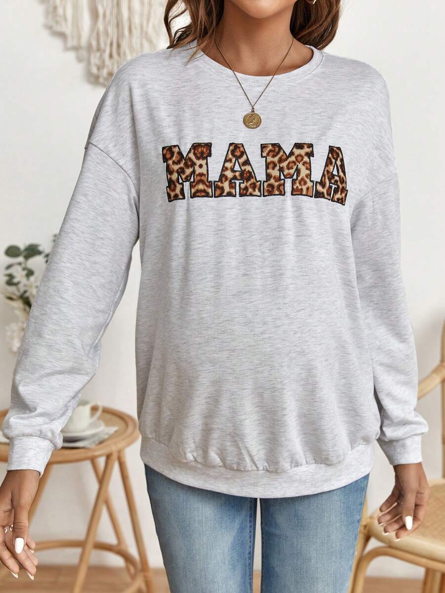 SHEIN Thai sản Báo & Đồ họa Chữ cái Thả vai Áo nỉ - Màu Xám nhạt - Xem 1