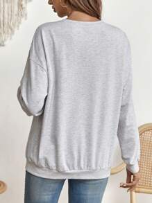 SHEIN Thai sản Báo & Đồ họa Chữ cái Thả vai Áo nỉ - Màu Xám nhạt - Xem 2