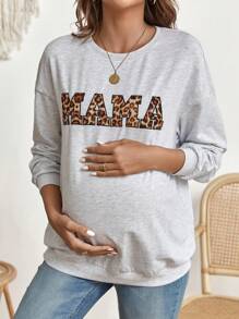 SHEIN Thai sản Báo & Đồ họa Chữ cái Thả vai Áo nỉ - Màu Xám nhạt - Xem 3